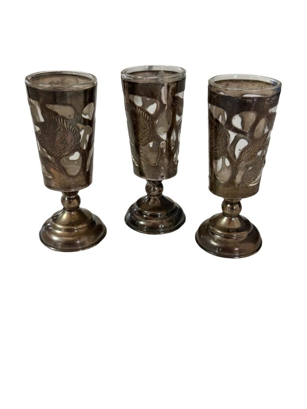 Vintage Taxco Mexico 925 Sterling Silver Cordial Glasses Set of 3